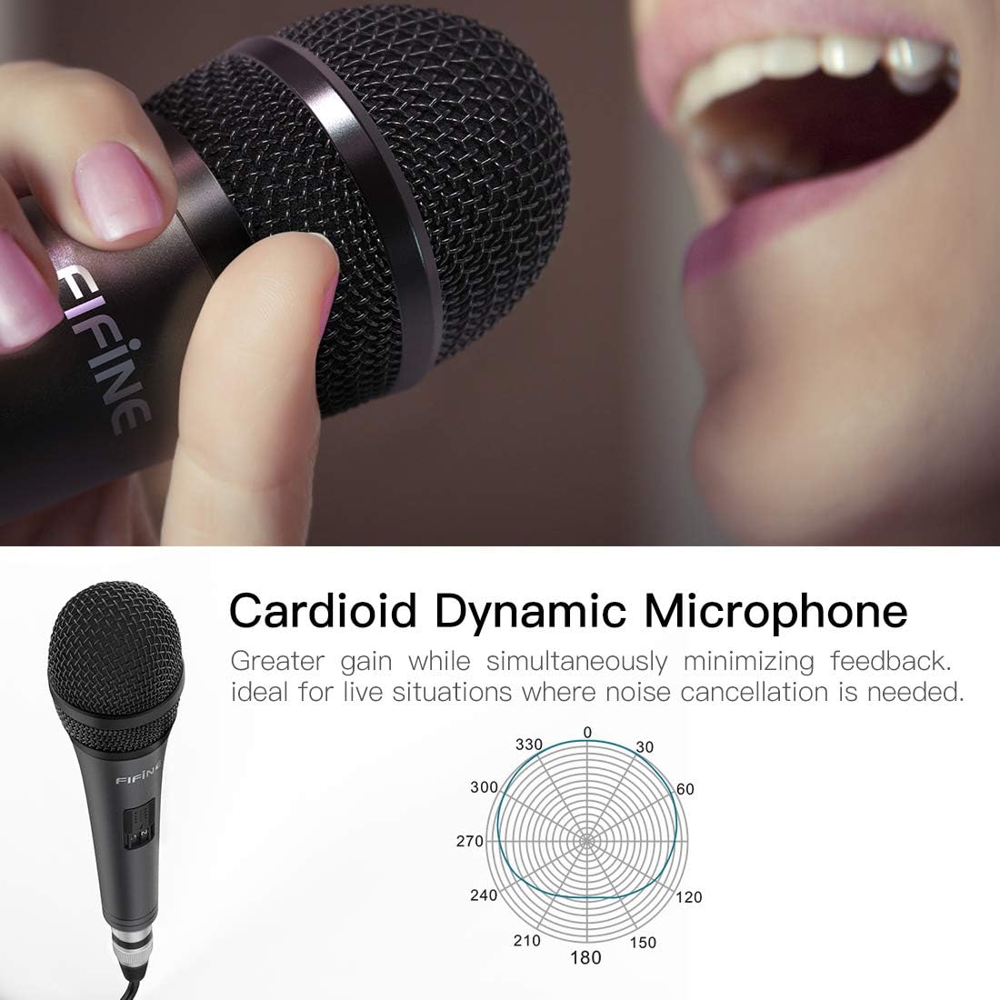 fifine karaoke microphone, dynamic vocal microphone for speaker, 6.35mm wired handheld mic with on and off switch and 14.8ft detachable cable k6