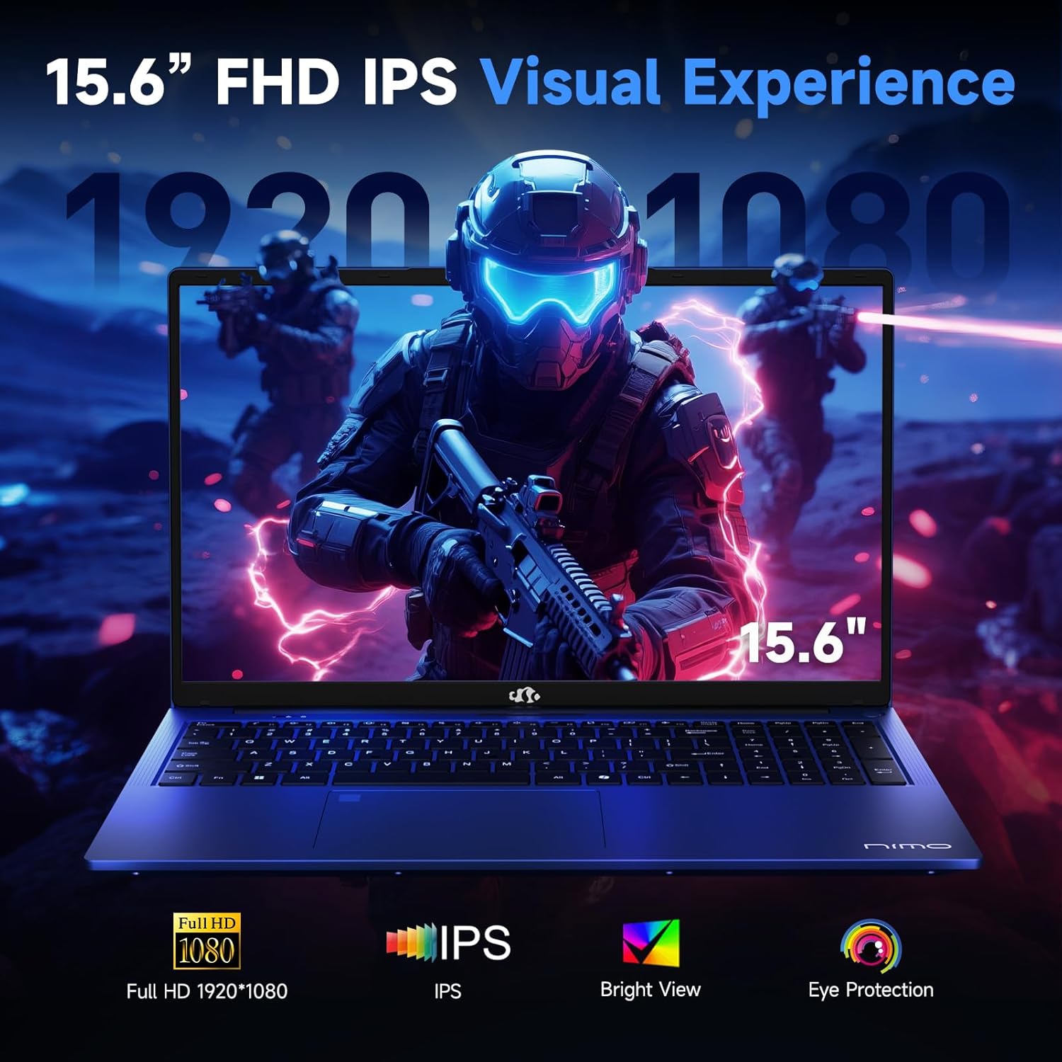nimo 15.6" ips fhd gaming laptop, amd 8 cores ryzen 7 7735hs 16gb ddr5 ram 1tb ssd (beats i7 12650h) computer with radeon 680m 100w type c backlit keyboard fingerprint, for gaming business