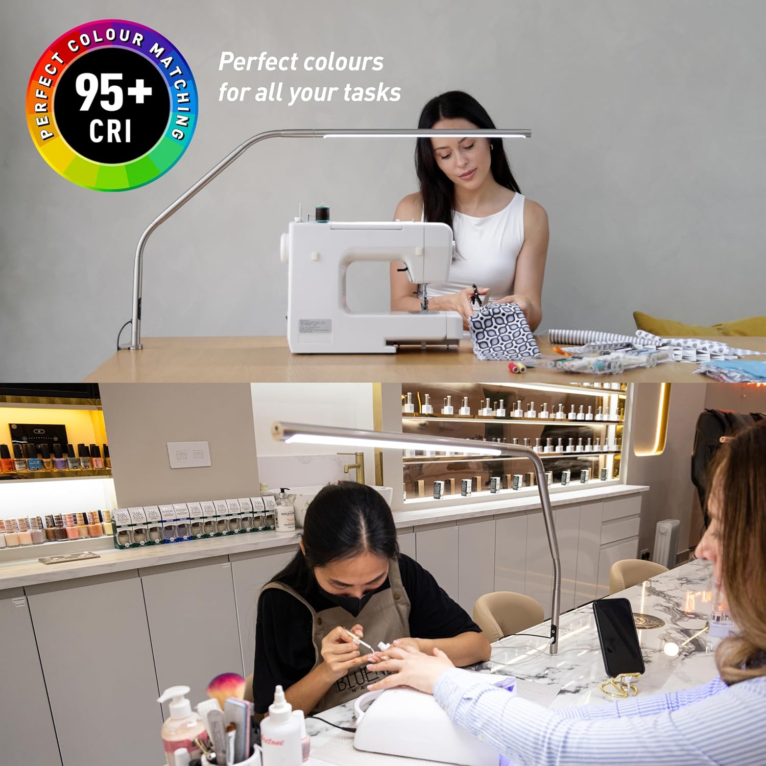 daylight slimline 4 led table lamp in brushed steel 6,000k, 3,200 lux, 4 brightness levels, usb c charging port, anti glare diffuser, flexible design, art & craft, sewing, nail salon