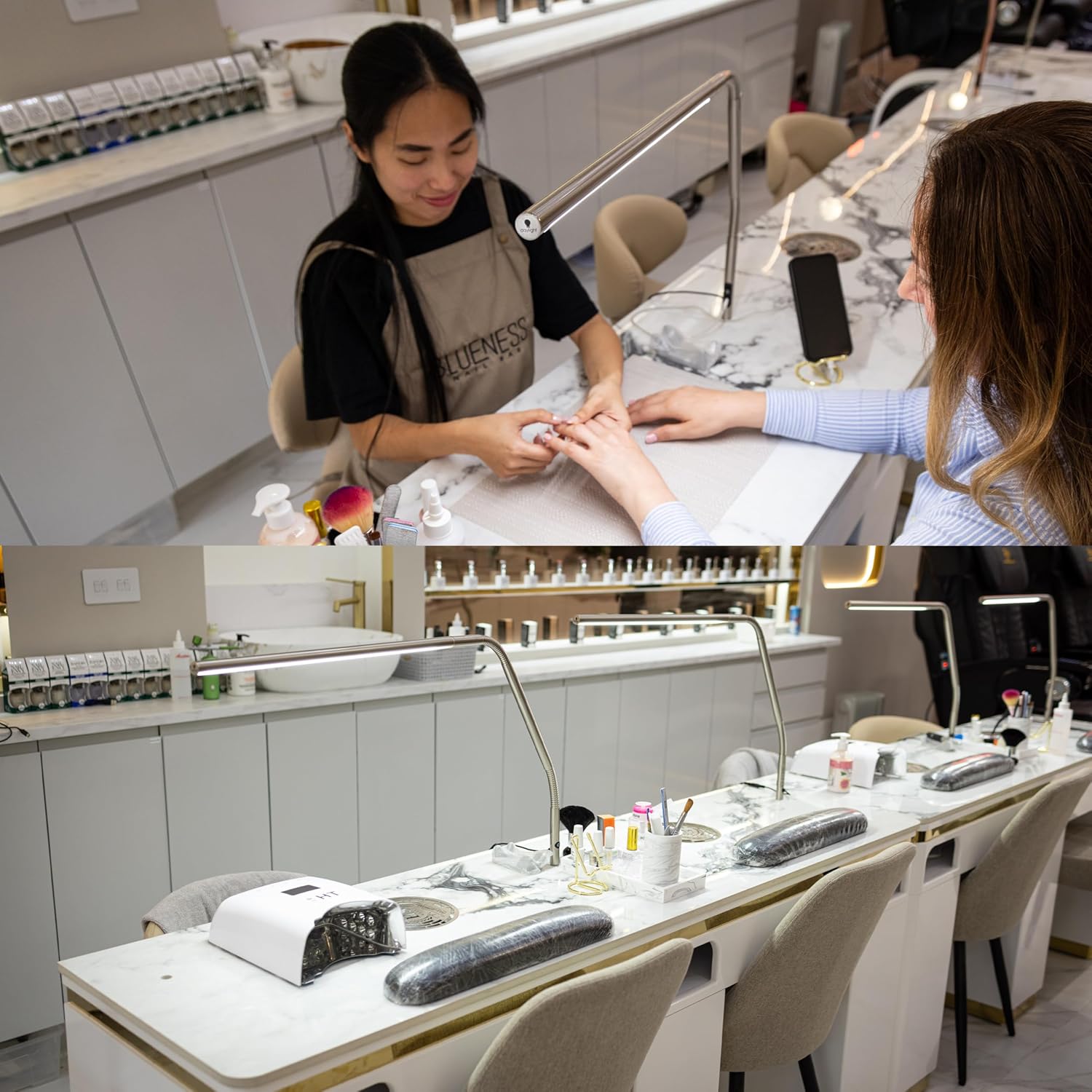 daylight slimline 4 led table lamp in brushed steel 6,000k, 3,200 lux, 4 brightness levels, usb c charging port, anti glare diffuser, flexible design, art & craft, sewing, nail salon