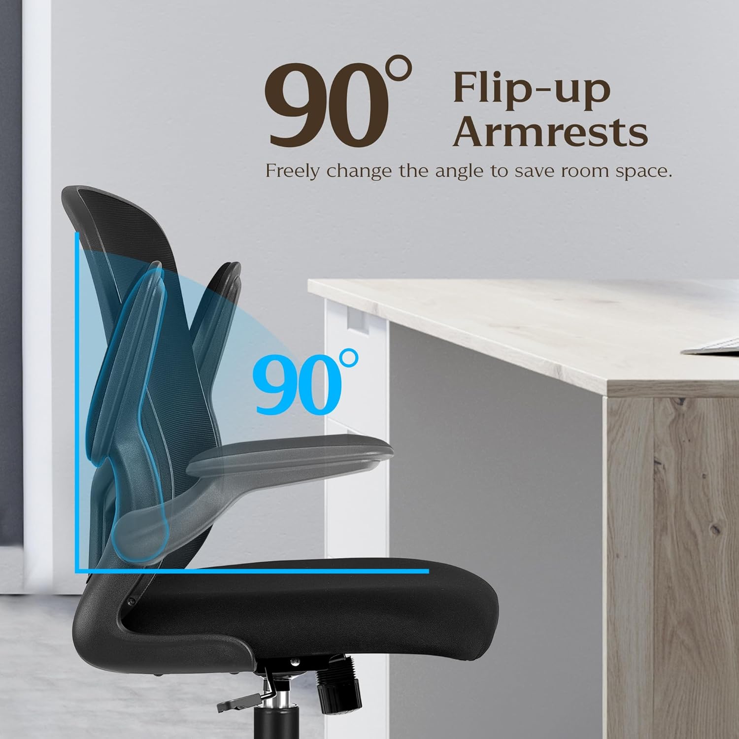 felixking office desk chairs, ergonomic pc desk chair with wheels, adjustable lumbar support and height, swivel computer chair with flip up armrests, ergo mesh backrest for working (black)
