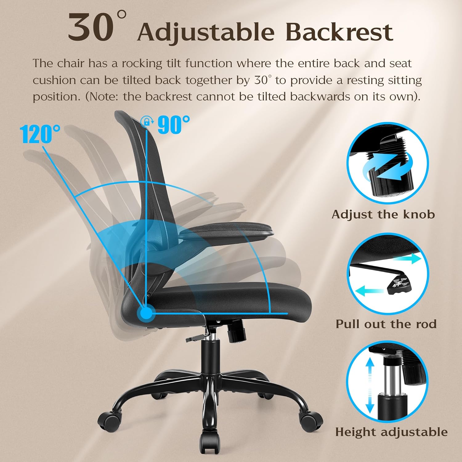 felixking office desk chairs, ergonomic pc desk chair with wheels, adjustable lumbar support and height, swivel computer chair with flip up armrests, ergo mesh backrest for working (black)