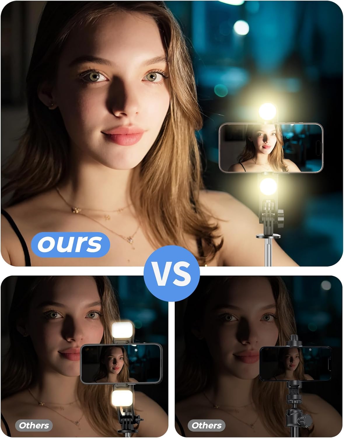 71" phone tripod & selfie stick,more stable 4 leg design, extendable cell phone tripod stand with wireless remote and 2 fill light, compatible with iphone android phone, camera