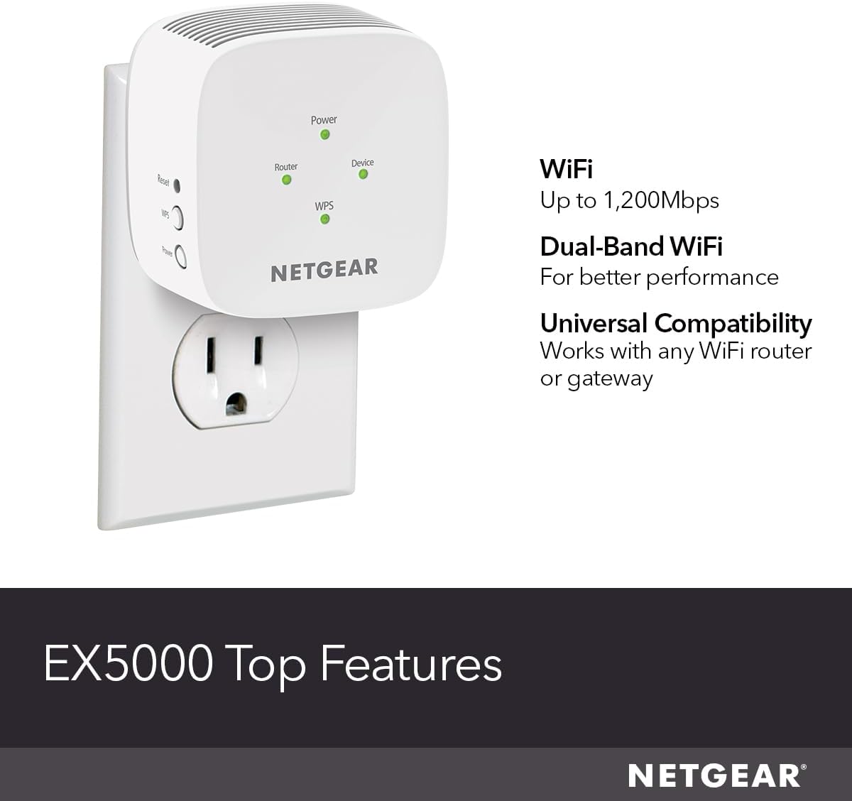 netgear wifi mesh range extender (ex5000) covers up to 1,000 sq.ft. and 15 devices with ac1200 dual band wireless signal booster & repeater (up to 1200 mbps speed) – compact wall plug design