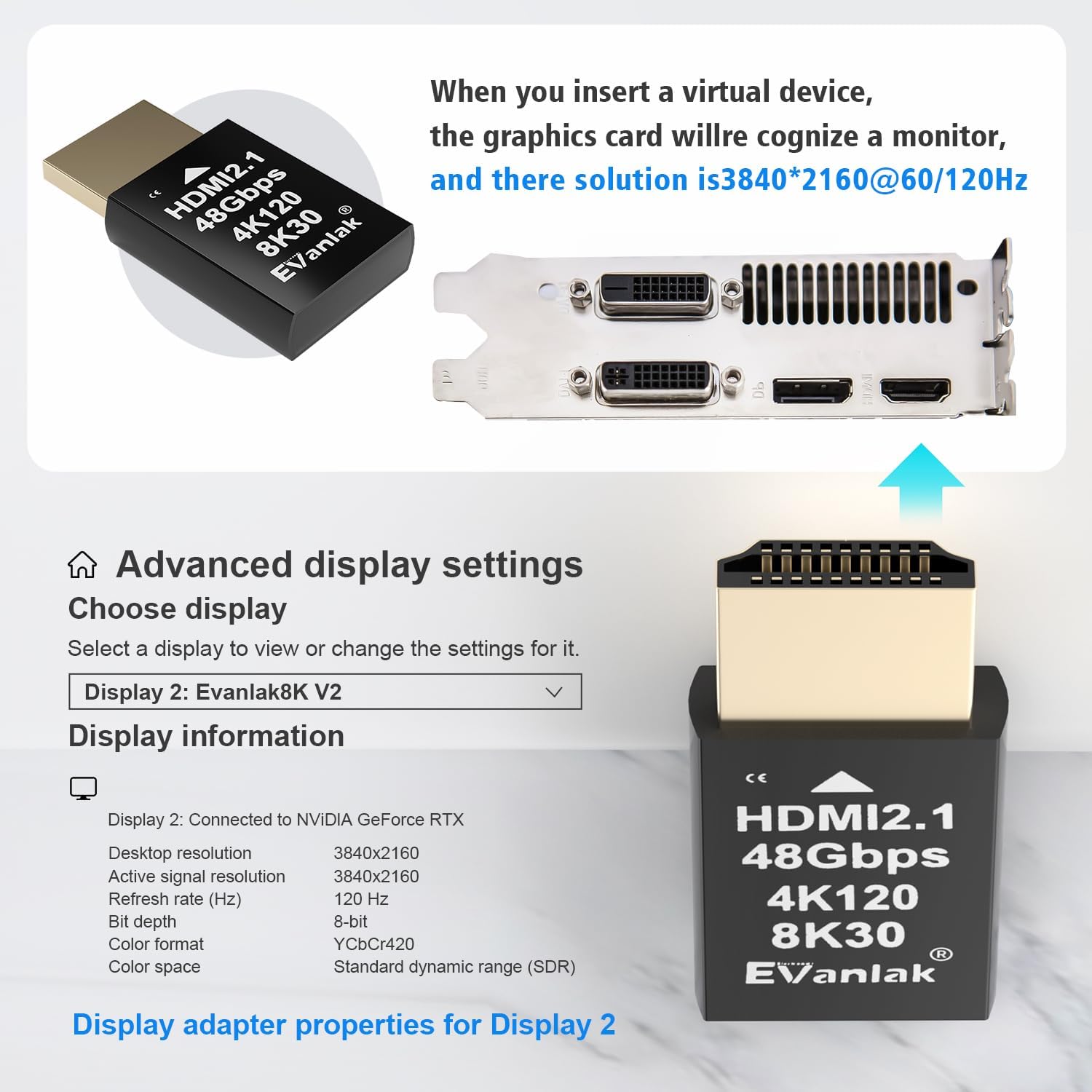 4k 120hz hdmi 2.1 dummy plug edid headless – high resolution virtual display emulator for pc, vr headsets cryptocurrency mining | supports 8k @30hz, headless ghost display adapter 3p