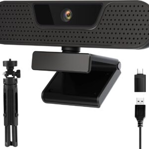 4K Webcam, Computer Camera with 4 Noise-canceling Microphones for Computer/Laptop/Mac, Privacy Cover and Tripod, Work with Video Conference, Live Streaming, Gaming, Video Calls, Zoom