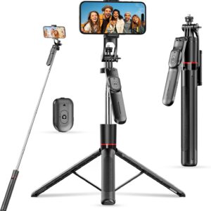 67" Selfie Stick Tripod for iPhone with Remote Control, Phone Holder and 1/4” Screw, Extendable Travel Essentials Tripod for Cell Phone, Camera, Phone Stand for Video Recording