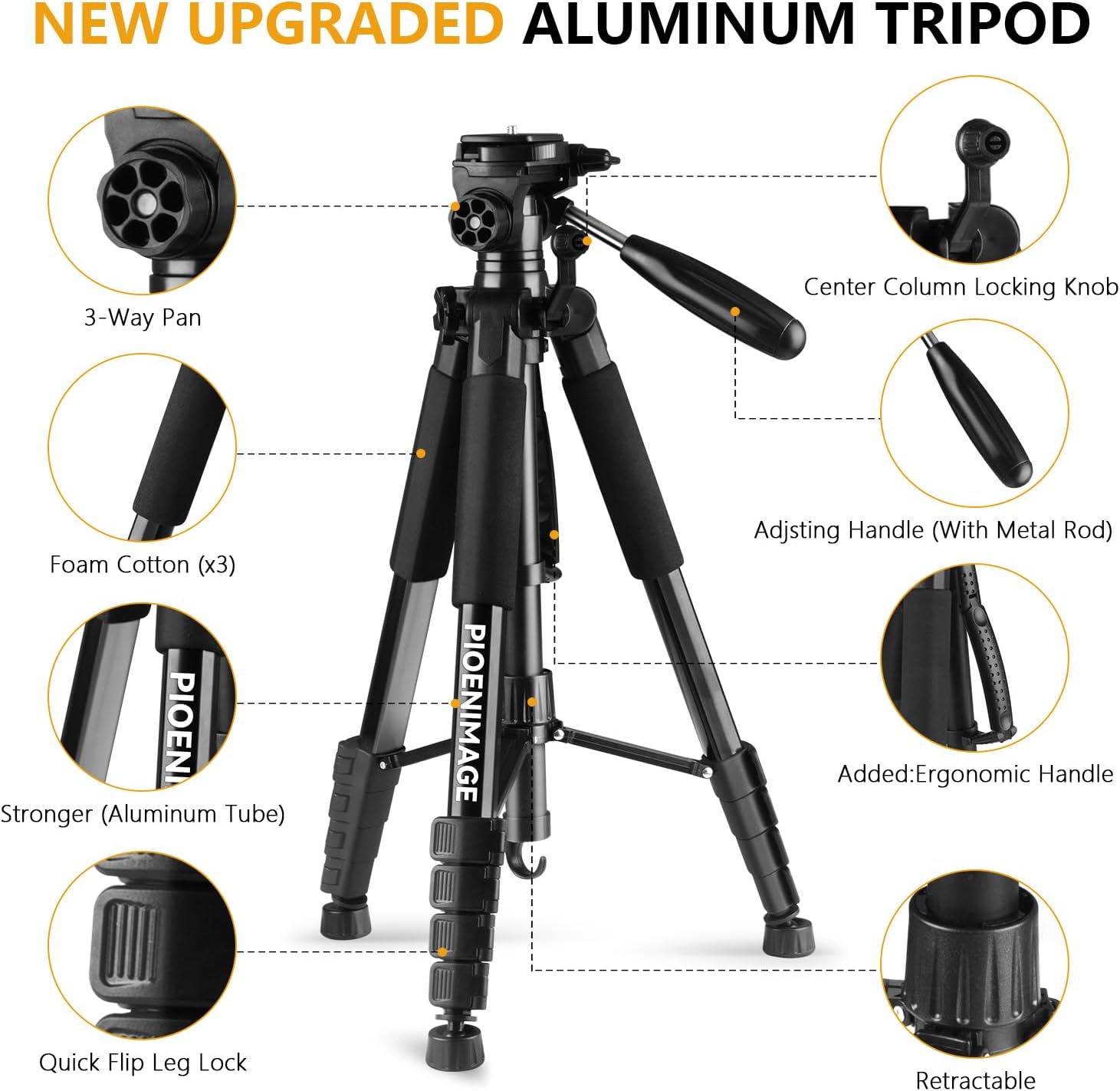 74" camera tripod, expandable camera tripod stand for camera and phone, spotting scope tripod, camera stand for photography, video recording, compatible with dslr, iphone, spotting scopes