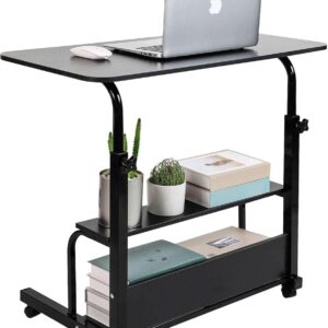 Adjustable Height Mobile Computer Desk for Small Space Rolling Writing with Wheels Corner Home Office Study Portable Bedrooms Work Desk Standing Desk Sizes 31.5X15.7 Inches Black C