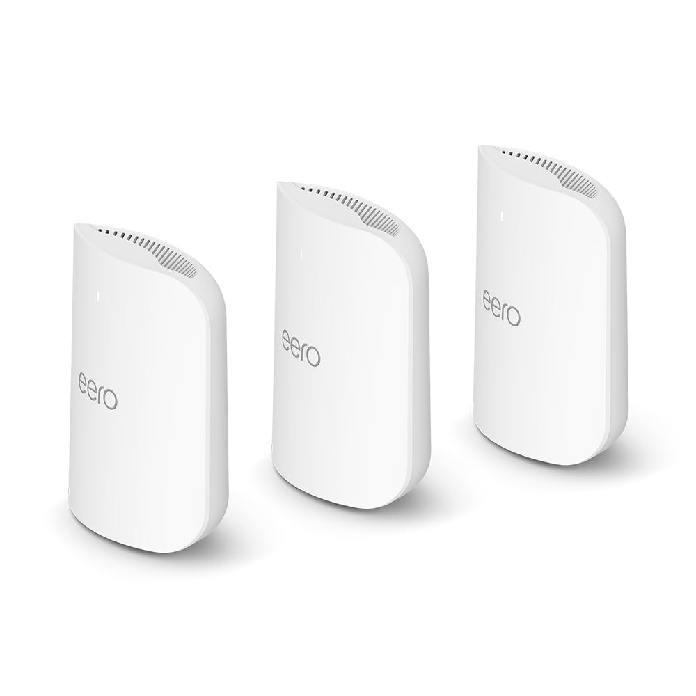 amazon eero pro 7 tri band mesh wi fi 7 router (newest model) supports internet plans up to 5 gbps, coverage up to 6,000 sq. ft., 3 pack