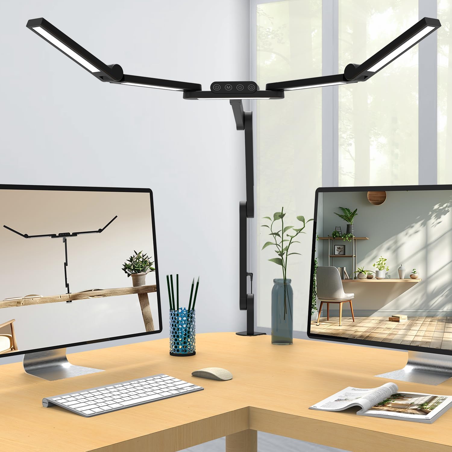 Architect Desk Lamp with 5 Light Bars for Home Office, 32.5Inch Long Led Desk Light with Clamp, 24W Tall Foldable Computer Lamp with Swing Arm, Bright Table Light for Desktop Working Drafting