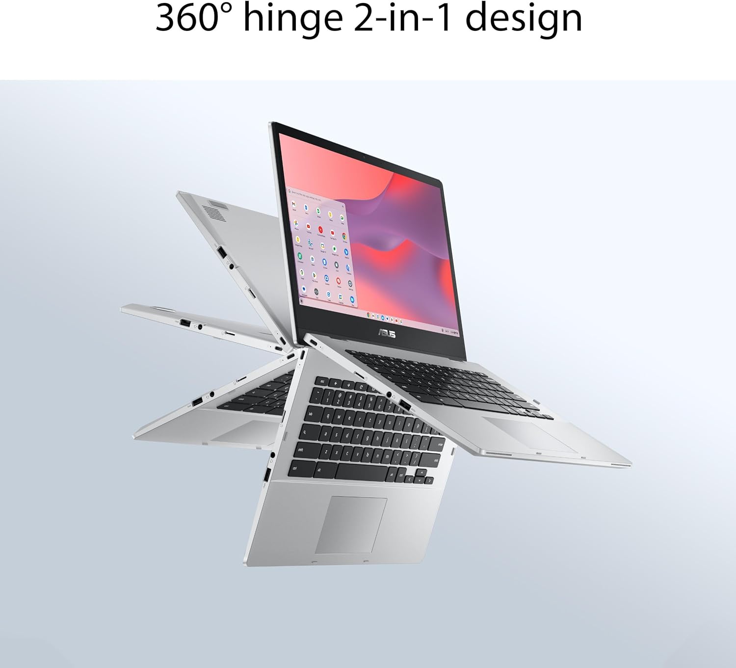 asus chromebook flip cx1 convertible laptop, 14" fhd nanoedge 360 degree touchscreen, intel celeron n4500 processor, 128gb emmc storage, 8gb ram, chromeos, transparent silver, cx1400fka as88ft