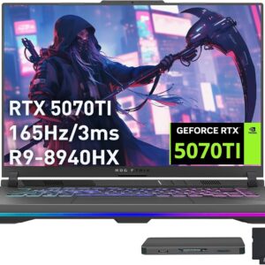 ASUS ROG Strix G16 Gaming Laptop, GeForce RTX 5070 Ti 12GB GDDR7, AMD Ryzen 9 8940HX, 32GB DDR5, 1TB SSD, Backlit Keyboard, FHD Camera, 16" WUXGA 165Hz Display, Win 11, Gray, 1TB Docking Station Set
