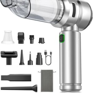 Car Vacuum,3 Suction Modes,Portable Mini Cordless Cleaner with 24000pa Suction Power,Type-C Charge,Handheld Vacuum for Home,Car, Office Desk, Keyboards(Bright Silver)