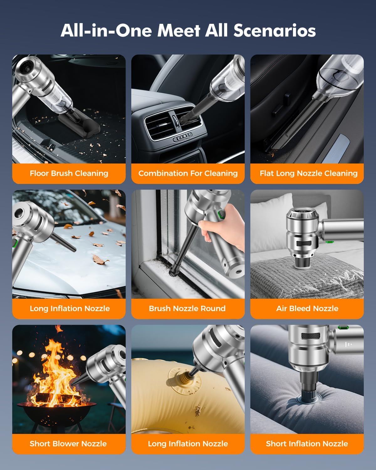 car vacuum,3 suction modes,portable mini cordless cleaner with 24000pa suction power,type c charge,handheld vacuum for home,car, office desk, keyboards(bright silver)