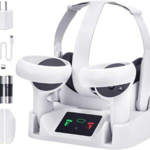 Charging Dock,Magnetic Charging Station for VR Headset & Controllers with 2 Rechargeable Batteries,USB-C Charger and LED Display,Support Elite Strap