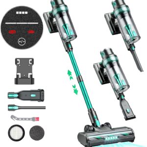 Cordless Vacuum Cleaner - 30KPa Powerful Stick Vacuum, LED Display, Three Modes, 40 Mins Runtime Rechargeable Handheld Vacuum for Pet Hair Hardwood Carpet - Green