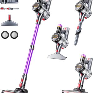 Cordless Vacuum Cleaner, 500W 40Kpa 60Mins Vacuum Cleaners for Home, Self-Standing Stick Vacuum with LDE Display, Wall Mount Charging, Anti-Tangle Wireless Vacuum for Carpet Pet Hair Hardfloor