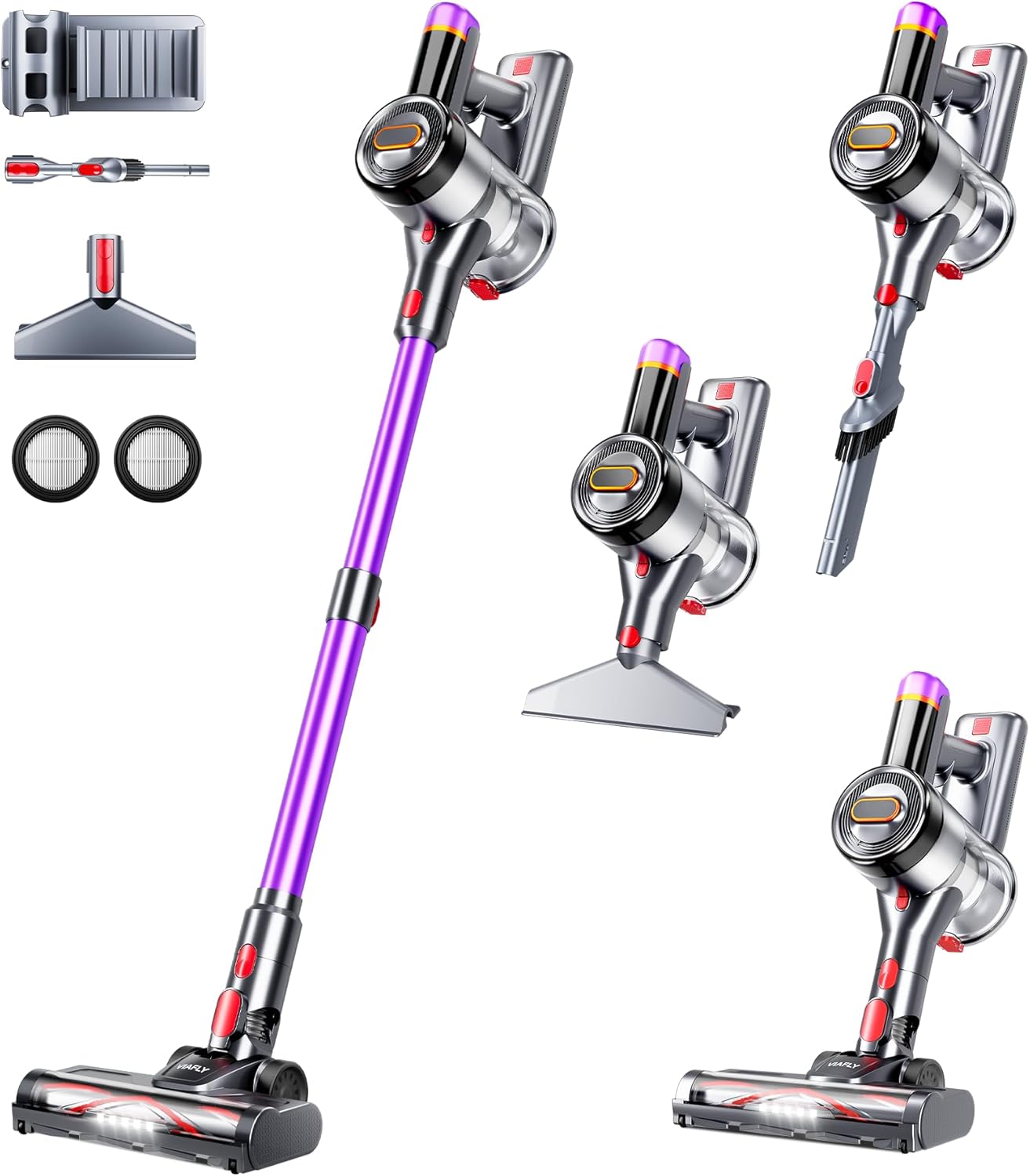 Cordless Vacuum Cleaner, 500W 40Kpa 60Mins Vacuum Cleaners for Home, Self-Standing Stick Vacuum with LDE Display, Wall Mount Charging, Anti-Tangle Wireless Vacuum for Carpet Pet Hair Hardfloor