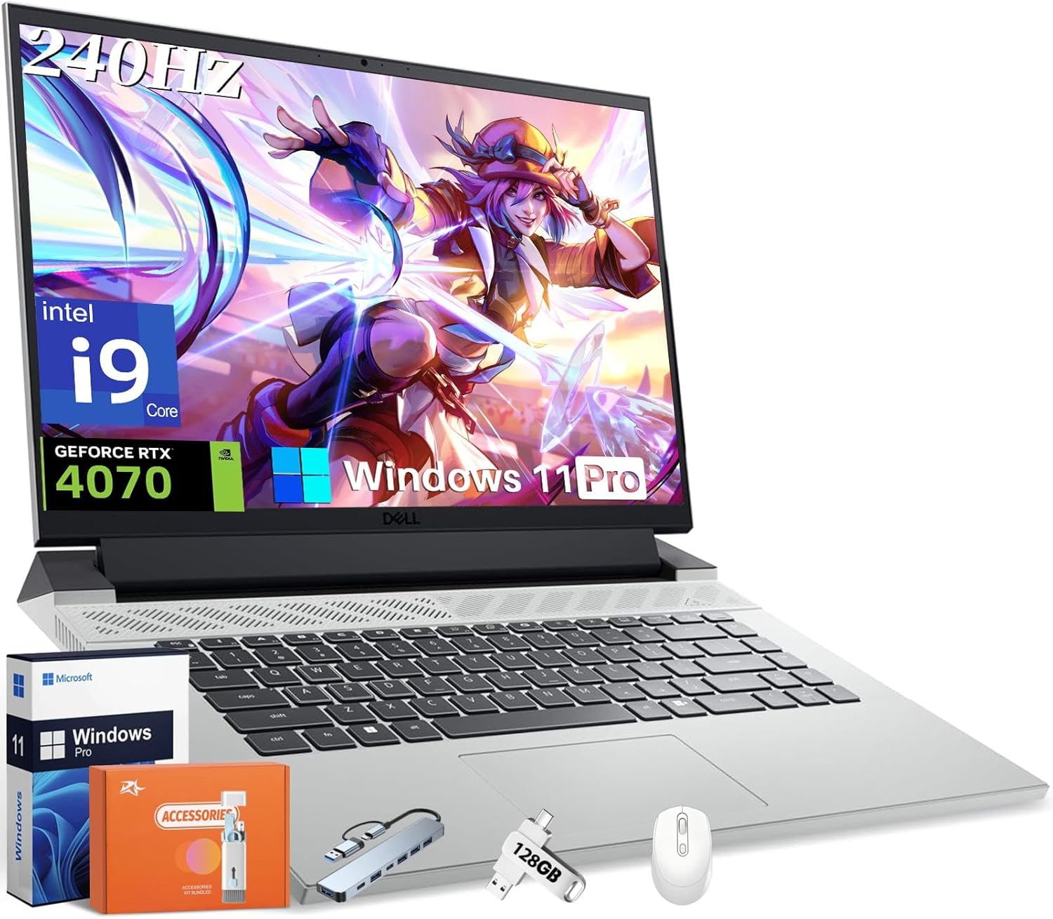 Dell G16 7630 Gaming Laptop, 16" QHD+ 2.5K 240Hz 3ms, Intel i9-13900HX(Up to 5.4 GHz, 24 Cores), NVIDIA RTX 4070 8 GB GDDR6, 32 GB DDR5 RAM, 1 TB SSD, Backlit Keyboard, Windows 11 Pro, w/Accessories