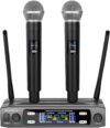 Depusheng Wireless Microphone System, VHF Fixed Dual Frequency Wireless Set with 2 Handheld Dynamic Transmitter Wireless Mic Set for Singing, Karaoke, Church, DJ,200ft Range