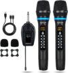 Dual Wireless Microphones Rechargeable, UHF Metal Wireless Mic System Cordless Microphone Professional with Echo Treble BASS VOL Channel Control for Karaoke Singing Church Events