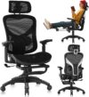 Ergonomic Office Chair, Mesh Desk Chair with Footrest, Adjustable Lumbar Support, 3D Armrest & Large Headrest, 3-Gear Tilt Recline, Stable Swivel Computer Gaming Chairs for Man Woman