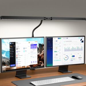 Eye-Caring Desk Lamp with Clamp, LED Desk Light Bar for Dual Monitors, Adjustable Gooseneck Table Lamp with 3 Color Modes, Smooth Dimming Office Desk Lamp for Home Office, Study, Computer Work
