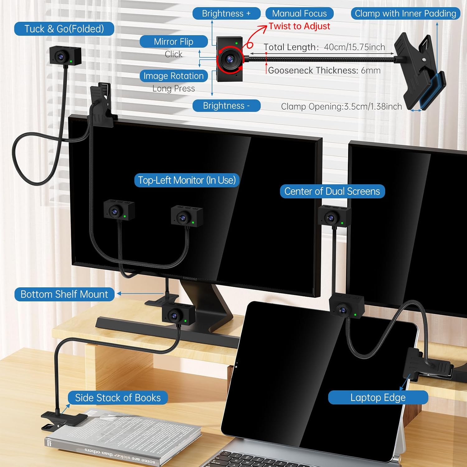 eye contact webcam with microphone for pc, 1080p center cam for mac, 95°fov middle screen center cam, usb computer camera plug&play, for desktop computer facetime compatible with macos&windows (black)