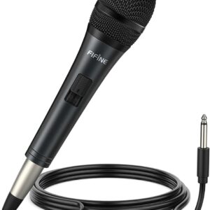 Fifine Karaoke Microphone, Dynamic Vocal Microphone for Speaker, 6.35MM Wired Handheld Mic with On and Off Switch and 14.8ft Detachable Cable-K6