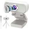 Generic GoHZQ 1080p Webcam Streaming Camera Webcam for PC with Built-in Microphone & Privacy Cover Tripod & USB-C Adapter- for Twitch/Zoom/Skype/Teams etc, Conferencing and Video Calling, White
