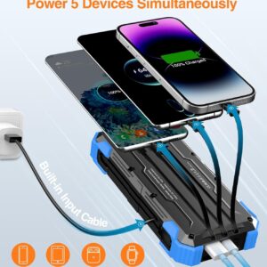 GOODaaa Portable Charger 42800mAh Built in 4 Cables and Thermometer 15W Fast Charging Power Bank Five Outputs Three Inputs Solar Charger Power Bank, SOS/Strobe/Strong Flashlights, Carabiner