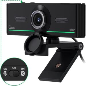 Gsou 1080P Webcam with Microphone for Desktop, Computer Webcam Connect Bluetooth Headset/Earphone/Speaker, Streaming Webcams for Live Skype Teams, PC Web Camera for Streaming,Bluetooth only for Audio
