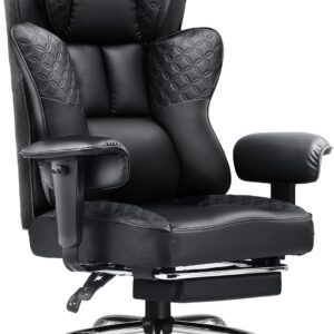 GTPLAYER Big and Tall Office Chair 400LBS Wide Ergonomic Gaming Chair with Deluxe Embossing Designed Leather with Foot Rest,150°Reclining Adjustable Soft Armrests Pocket Spring Back Support and Pillow