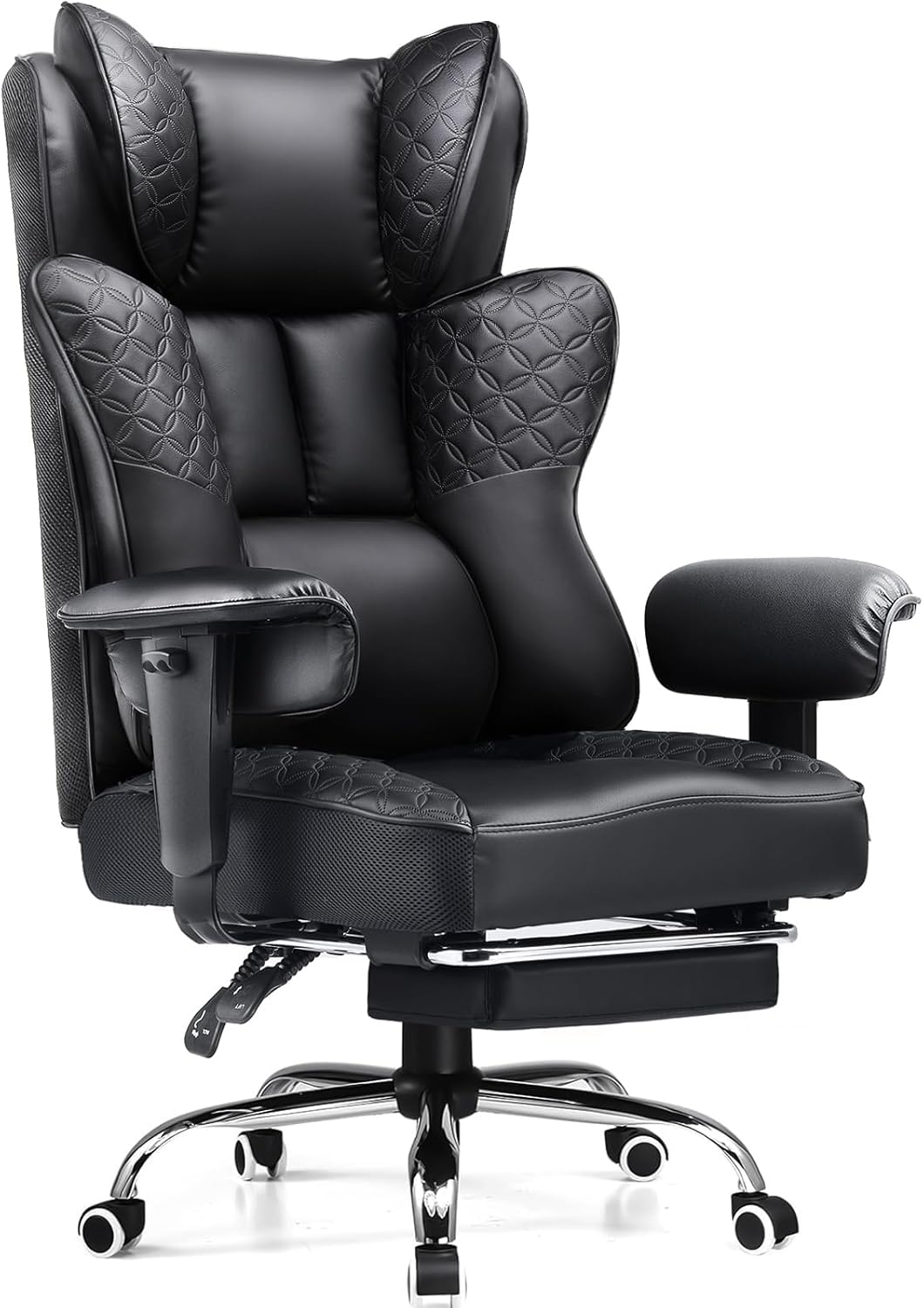 GTPLAYER Big and Tall Office Chair 400LBS Wide Ergonomic Gaming Chair with Deluxe Embossing Designed Leather with Foot Rest,150°Reclining Adjustable Soft Armrests Pocket Spring Back Support and Pillow