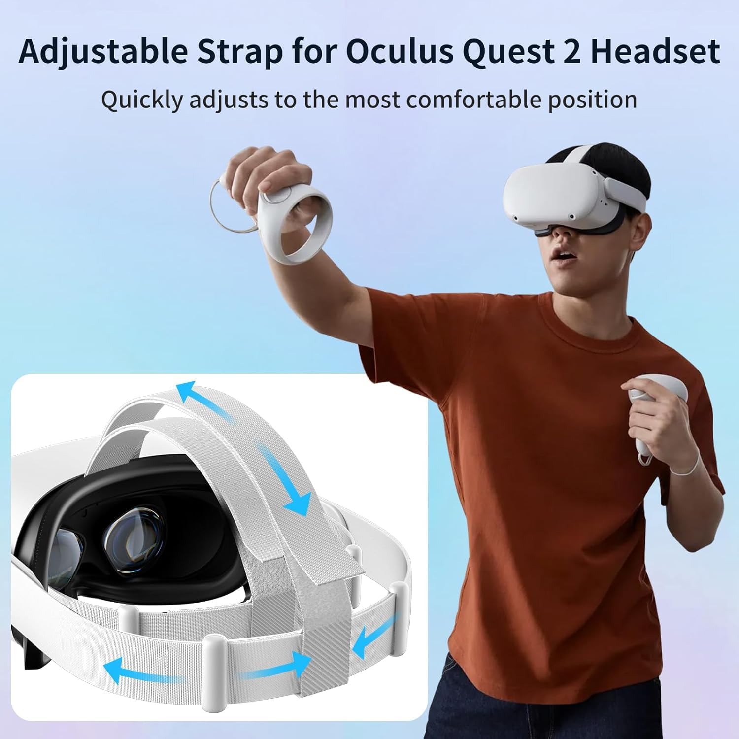 head strap for 0culus quest 2 headset, replacement headband for quest 2, comes with 4 controller thumb grip covers, head strap for quest 2