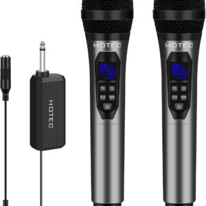 HOTEC Wireless Microphones Dual UHF Handheld Mic System with Echo/Volume Control, Rechargeable Receiver for Karaoke Church Wedding Party Speech, Compatible PA System, Karaoke Machine, and Mixer