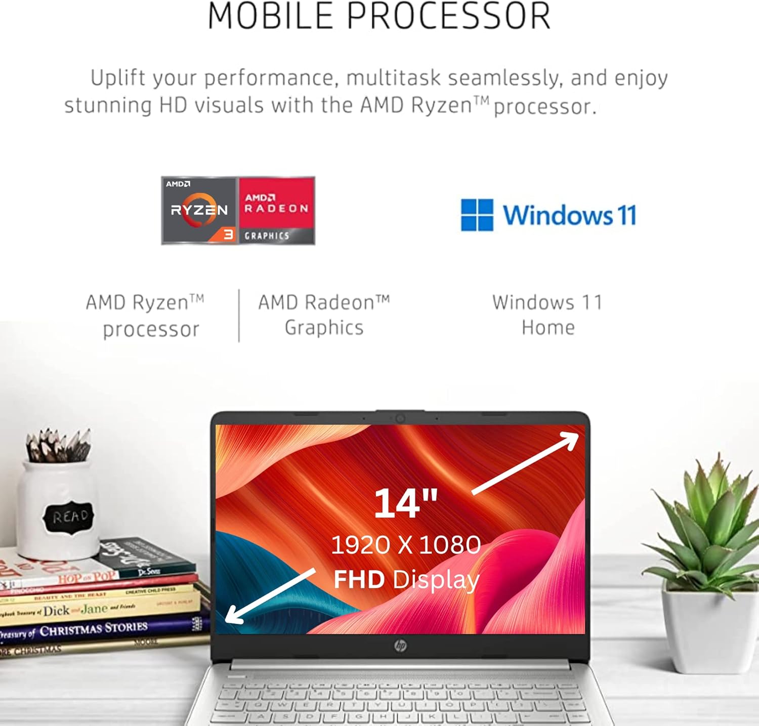 hp 2023 14 laptop 14" fhd display, 16gb ram, 1tb ssd, amd ryzen 3 processor upto 3.5ghz, type c, hdmi, fast charge, 10 hrs long battery life, windows 11 (renewed)