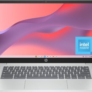 HP Chromebook 14 inch Laptop, HD Display, Intel Processor N100, 4 GB RAM, 64 GB eMMC, Intel UHD Graphics, Chrome OS, Glacier Silver, 14a-nf0019nr