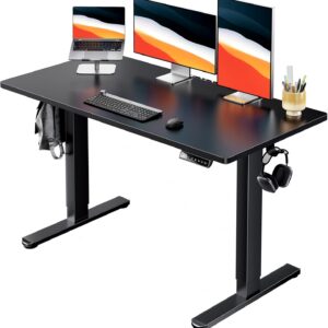 HUANUO Electric Standing Desk, 48" x 24" Whole Piece Desktop, Adjustable Height Computer Desks, 4 Height Memory Settings, Sit Stand Up Desk for Home Office, Black