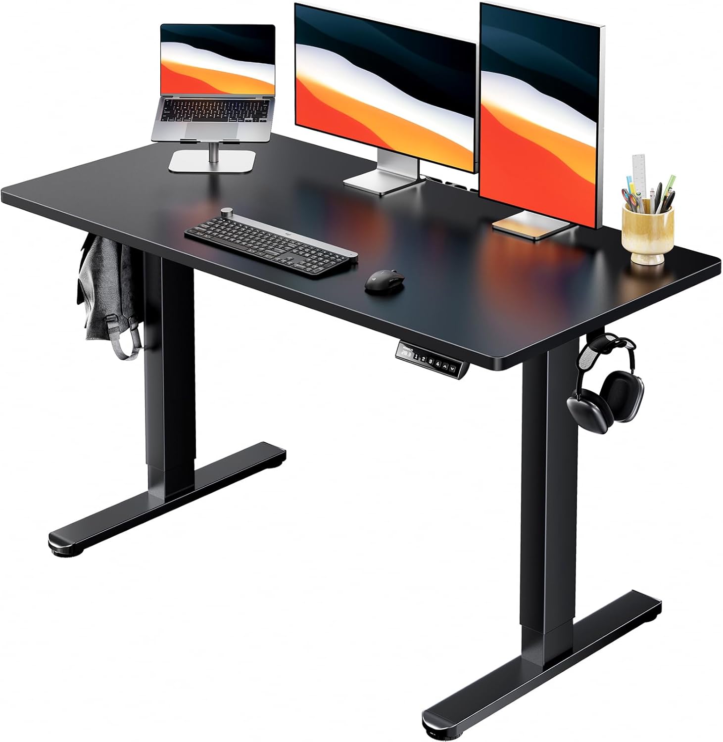 HUANUO Electric Standing Desk, 48" x 24" Whole Piece Desktop, Adjustable Height Computer Desks, 4 Height Memory Settings, Sit Stand Up Desk for Home Office, Black