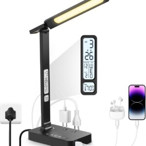 Infiway Desk Lamp with USB Charging Port: LED Eye-Caring Smart Table Light for Home Office - 1 Type-C, 1 USB-A Charging Port, 2 AC Power Outlets