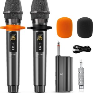 Karaoke Microphone Wireless Mic, Universal Professional UHF Dynamic Mic System with Receiver, Handheld Cordless Microphones for Singing,Wedding, DJ, Party, Speech, Church, Plug and Play