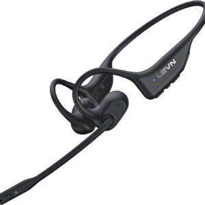 LEVN Open Ear Bluetooth Headset with Microphone (AI Noise Cancelling) Sweatproof Wireless Headset with Mic for Work