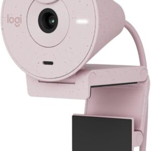 Logitech Brio 300 Full HD Webcam with Privacy Shutter, Noise Reduction Microphone, USB-C - Auto Light Correction - Rose (Renewed)