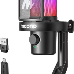 MAONO Wireless Microphone for PC,Gaming Streaming Condenser Mic with Software AI Voice Change,3-Level Noise Cancellation,Custom EQ,Gain Control USB Mic for Podcast Recording (DM40-Black)