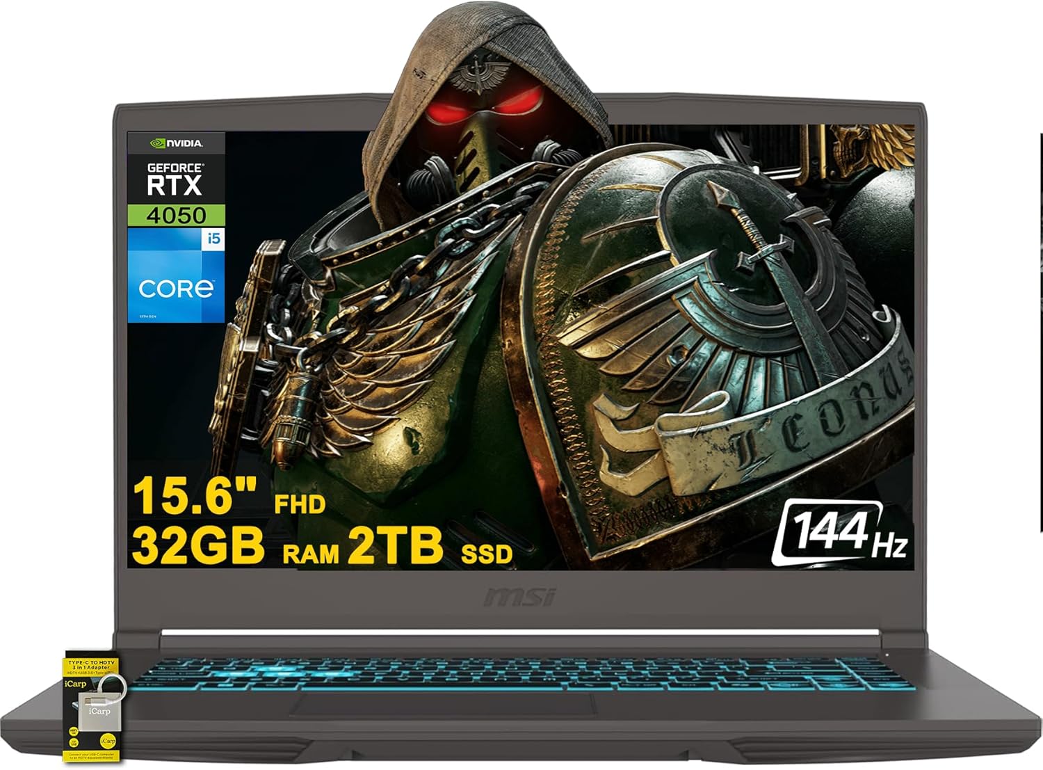 MSI Thin 15 Gaming Laptop 15.6" FHD IPS 144Hz Intel 8-core i5-13420H (>i7-11800H) 32GB RAM 2TB SSD GeForce RTX 4050 USB-C Backlit Win11 w/ICP Hub