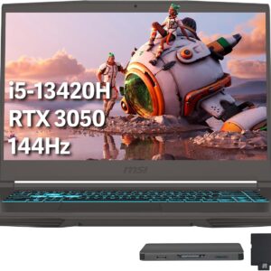 msi Thin 15.6" 144Hz FHD IPS Display Gaming Laptop, Intel Core i5-13420H, 16GB RAM, 1TB SSD, NVIDIA GeForce RTX 3050, Backlit Keyboard, Wi-Fi 6, Win 11 Home, Gray, 512GB Docking Station Set