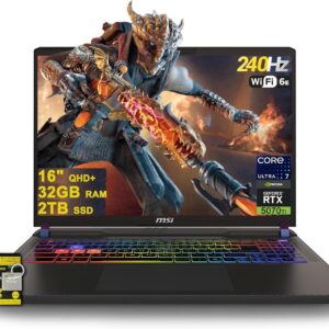 MSI Vector 16 HX AI Gaming Laptop 16" QHD+ IPS 240Hz Intel 20-core Ultra 7 255HX (Beats i9-14900HX) 32GB RAM 2TB SSD GeForce RTX 5070 Ti RGB Backlit Thunderbolt5 Wi-Fi 6E Win11 ICP Hub w/Copilot AI PC