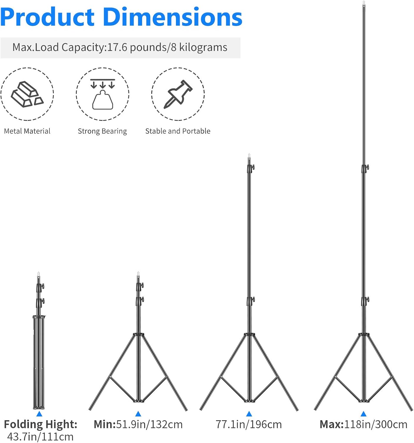 neewer heavy duty light stand 10 feet/3 meters adjustable spring cushioned metal photography tripod stand for photo studio softbox, flash monolight, ring light and other photographic equipment(black)